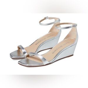Stuart Weitzman Metallic Silver Wedge Heels